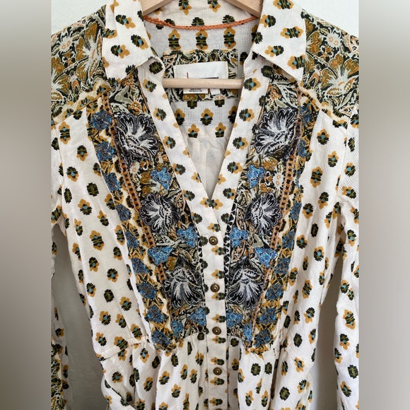 New Anthropologie Floral Embroidered Mini Dress- Neutral Motif - Picture 4 of 8